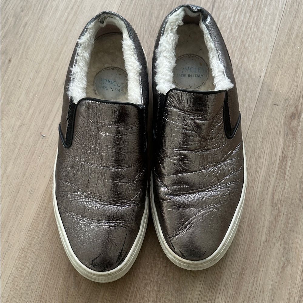 Moncler Women's ROSELINE Leather Shearling Loafers Slip On Shoes